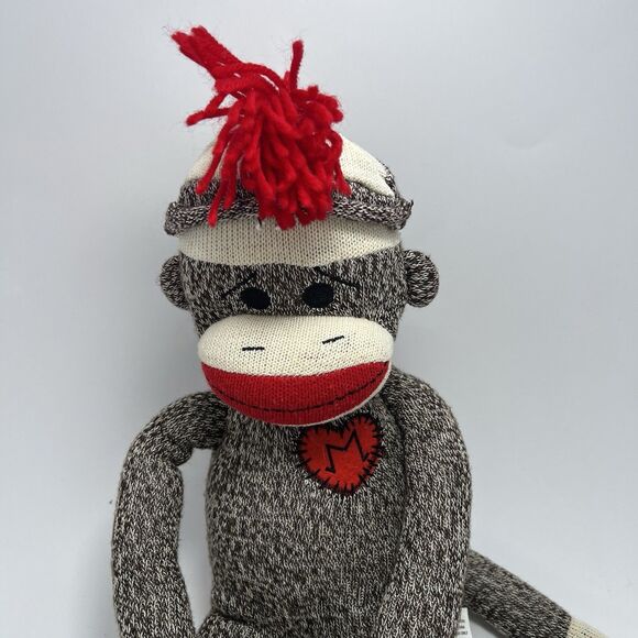 Sock Monkey 22" Schylling Brown Cream Red Mouth Bottom Plush Stuffed Animal - Picture 2 of 4